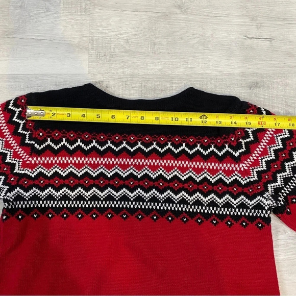 Eddie Bauer Vintage S Boat Neck Fairisle Red/Black Sweater 100% Baumwolle - Picture 6 of 14